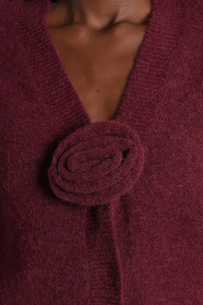 Rotate Birger Christensen Rotate Burgundy Alpaca Blend Cardigan In Black