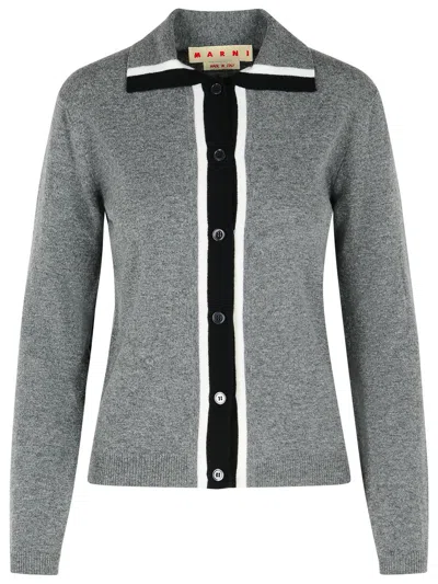 Marni Womens 00n60 Colour-block Brand-embroidered Wool Cardigan In Gray