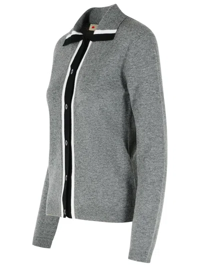 Marni Womens 00n60 Colour-block Brand-embroidered Wool Cardigan In Gray