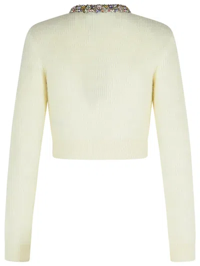 Self-portrait Whirw Cropped Crewneck Cardigan With Crystal Embellishments On Collar And Buttons In Wool Blend Woma In White