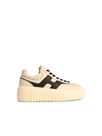 Hogan H-stripes Ivory Leather Sneakers In Nude