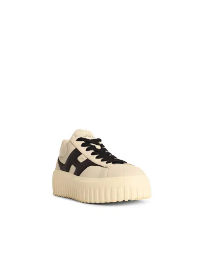 Hogan H-stripes Ivory Leather Sneakers In Nude