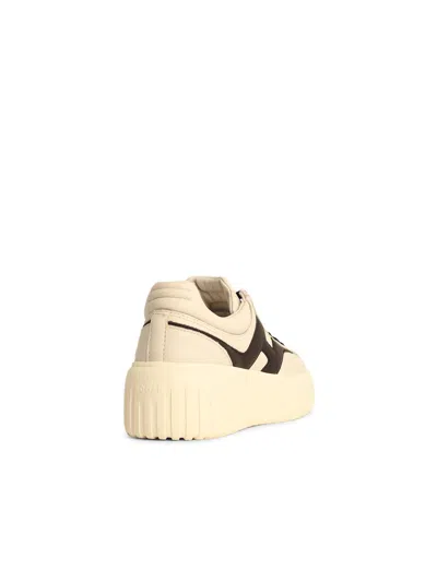 Hogan H-stripes Ivory Leather Sneakers In Nude