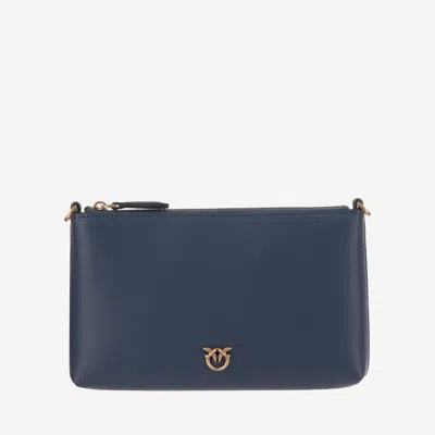 Pinko Leather Clutch Bag With Logo In Blue