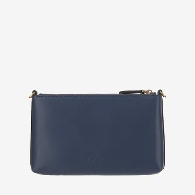 Pinko Leather Clutch Bag With Logo In Blue