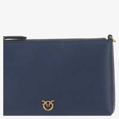 Pinko Leather Clutch Bag With Logo In Blue