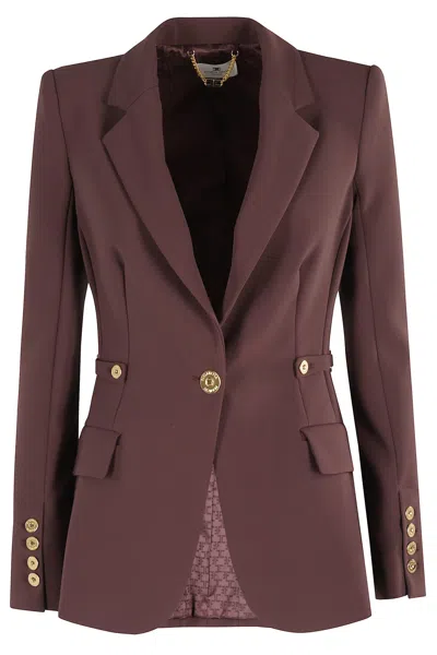 Elisabetta Franchi Burgundy Tailored Blazer With Gold Buttons And Peak Lapels In Brown