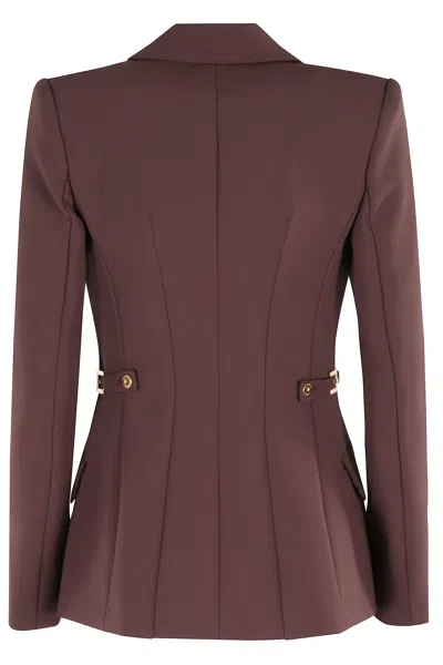 Elisabetta Franchi Burgundy Tailored Blazer With Gold Buttons And Peak Lapels In Brown