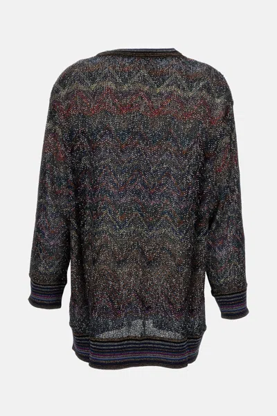 Missoni Oversized V-neck Cardigan With Zigzag Pattern In Black