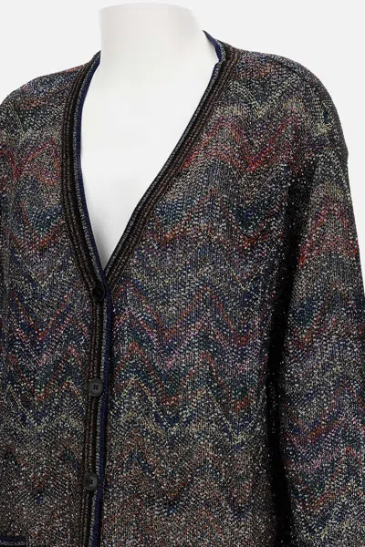 Missoni Oversized V-neck Cardigan With Zigzag Pattern In Black