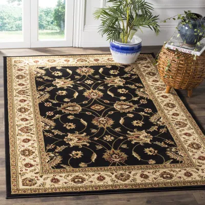 Safavieh Lyndhurst Machine Made Area Rug, Black / Ivory Traditional Style Easy Care In Black