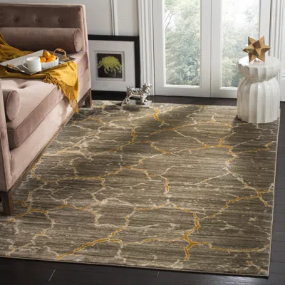 Safavieh Porcello Machine Made Area Rug, Dark Grey / Yellow Contemporary Style Easy Care In Brown