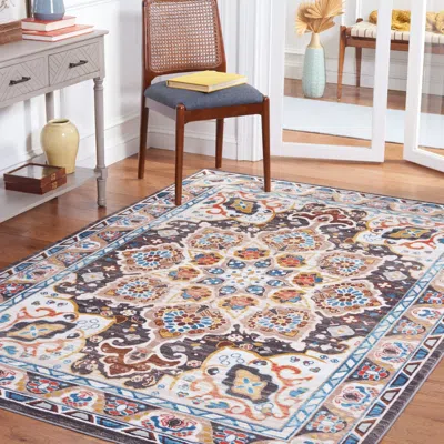 Safavieh Riviera Non-slip Machine Washable Area Rug, Beige / Charcoal Traditional Style Easy Care In Multi
