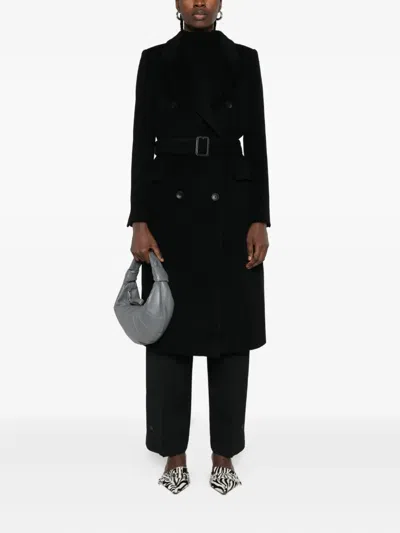 Tagliatore Double-breasted Wool Coat Long Sleeves In Black
