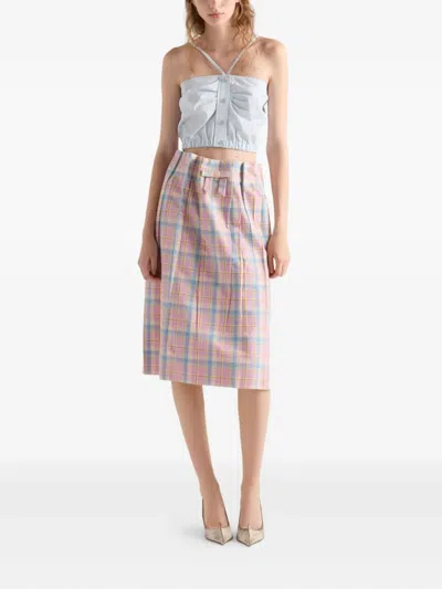 Prada Checked Cotton Midi Skirt In Pink