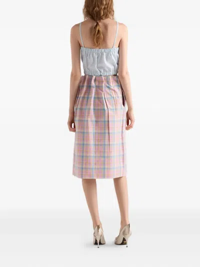 Prada Checked Cotton Midi Skirt In Pink