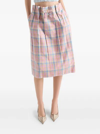 Prada Checked Cotton Midi Skirt In Pink