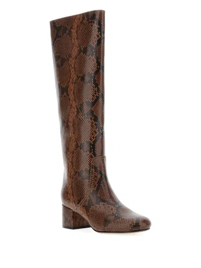 Twinset Glossy Knee-high Ankle Boots With Snakeskin Pattern In Brown
