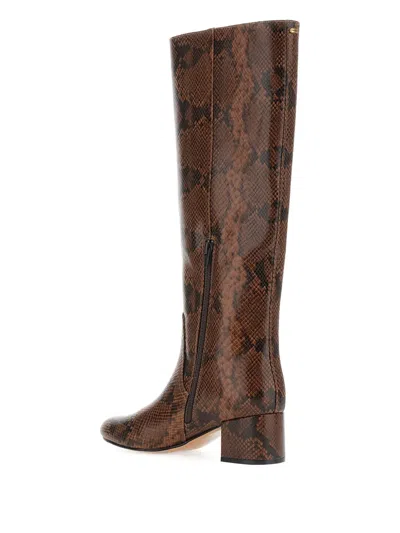 Twinset Glossy Knee-high Ankle Boots With Snakeskin Pattern In Brown