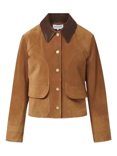 Veronica Beard Walters Leather Cropped Barn Jacket Whisky In Brown