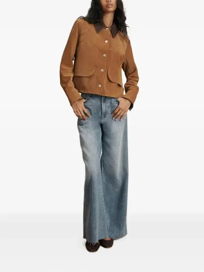 Veronica Beard Walters Leather Cropped Barn Jacket Whisky In Brown