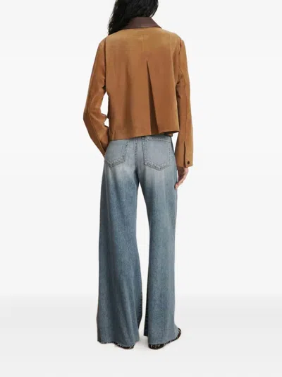 Veronica Beard Walters Leather Cropped Barn Jacket Whisky In Brown