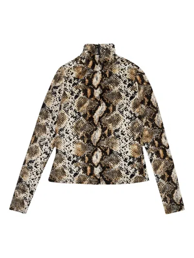 Callipygian Snake-print Turtleneck Sweater In Brown