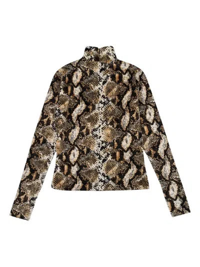 Callipygian Snake-print Turtleneck Sweater In Brown