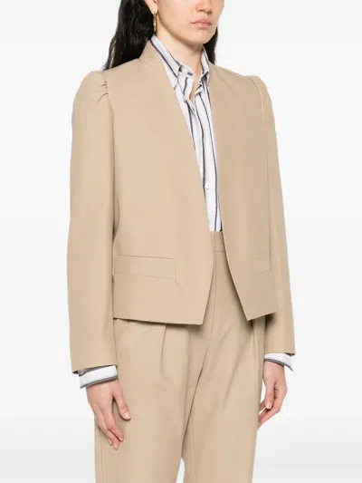 Max Mara Phebe Puff-sleeve Open-front Jacket In Neutral