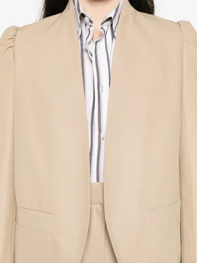 Max Mara Phebe Puff-sleeve Open-front Jacket In Neutral