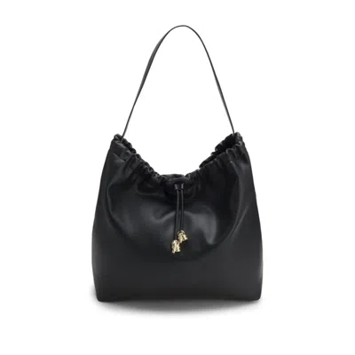 Hugo Boss Drawstring Shoulder Bag With Gold-tone Hardware In Black