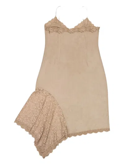 Callipygian Faux Suede Beige Slip Dress