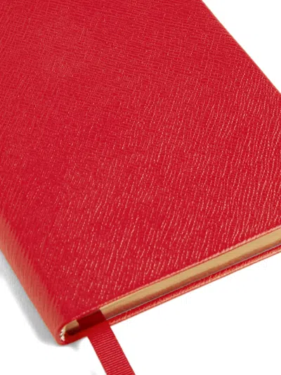 Smythson Panama Leather Notebook In Red