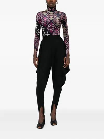 几何图案印花丝绒连体衣