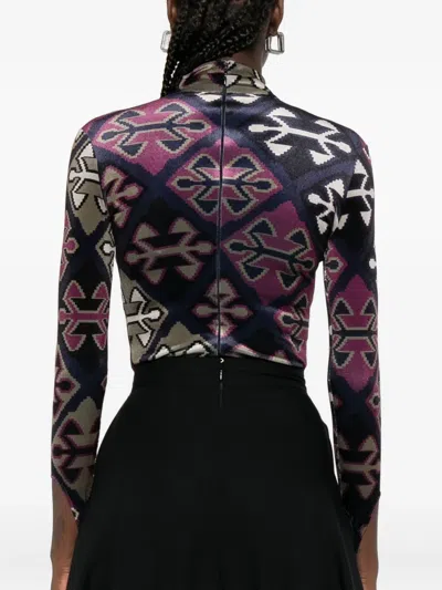 几何图案印花丝绒连体衣