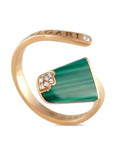 Pre-owned Bvlgari 18k Rose Gold Gelati Diamond Malachite Ring In Pink