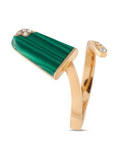 Pre-owned Bvlgari 18k Rose Gold Gelati Diamond Malachite Ring In Pink