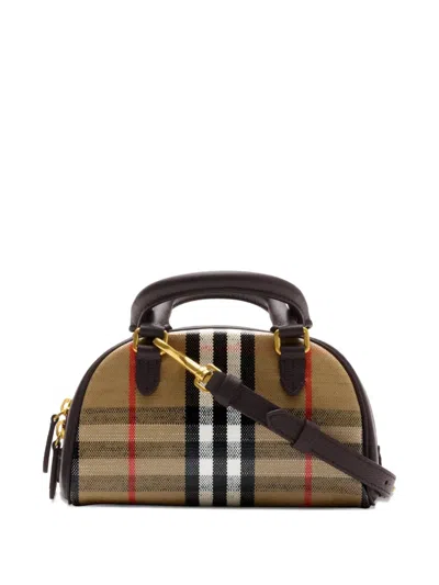 Burberry Mini Highlands Bowling Handbag And Handles In Neutral