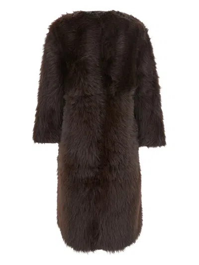Urbancode Brown Shearling With Hidden Front Fastening In Faux Fur Woman In Brown