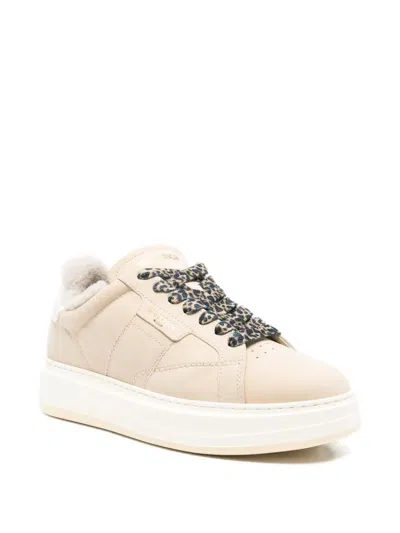 Woolrich Leather Platform Sneakers With Contrast Panel In Pattern