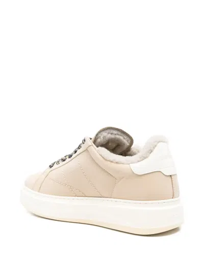 Woolrich Leather Platform Sneakers With Contrast Panel In Pattern