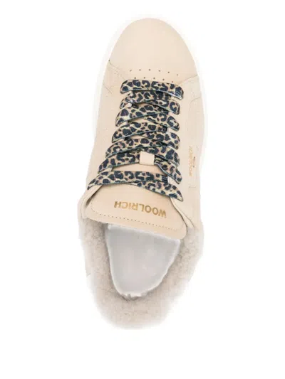 Woolrich Leather Platform Sneakers With Contrast Panel In Pattern
