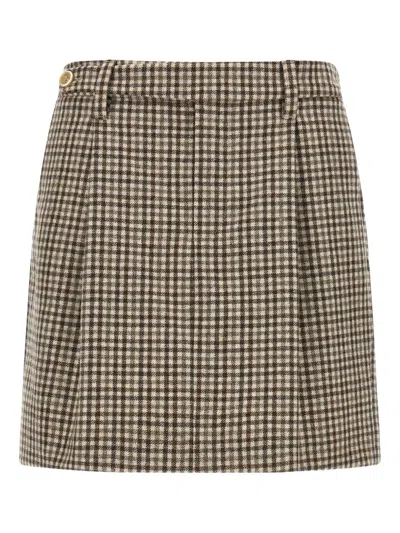 Brunello Cucinelli Checked Virgin Wool Flannel Miniskirt In Neutral