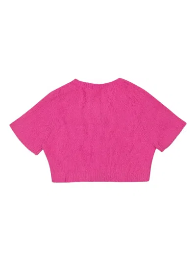 Callipygian Ss Furry Fuchsia Cardigan In Pink