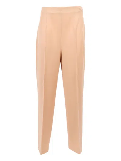 Alberta Ferretti High Waist Straight-leg Tailored Pants With Pleats In Nude