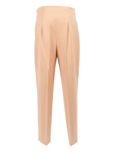 Alberta Ferretti High Waist Straight-leg Tailored Pants With Pleats In Nude