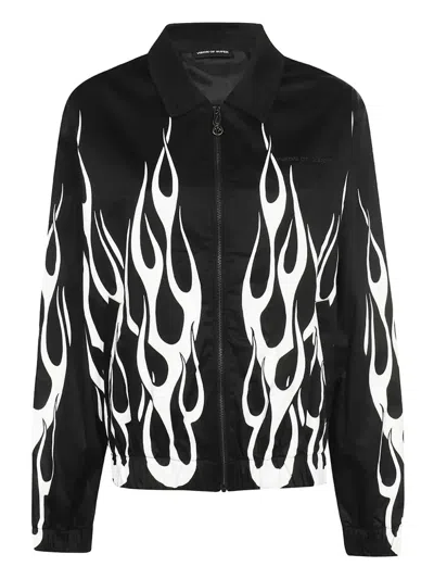 Vision Of Super Flame-print Zip-front Jacket In Black