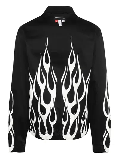 Vision Of Super Flame-print Zip-front Jacket In Black