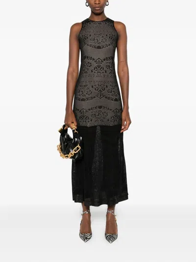 Twinset Twin-set Fitted Bodice Maxi Dress With Floral Lace Overlay In Black