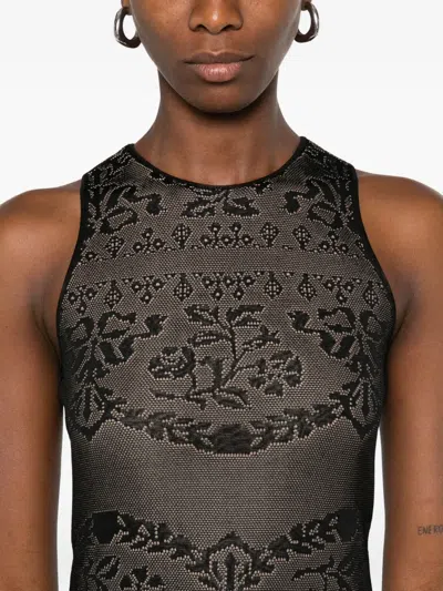 Twinset Twin-set Fitted Bodice Maxi Dress With Floral Lace Overlay In Black